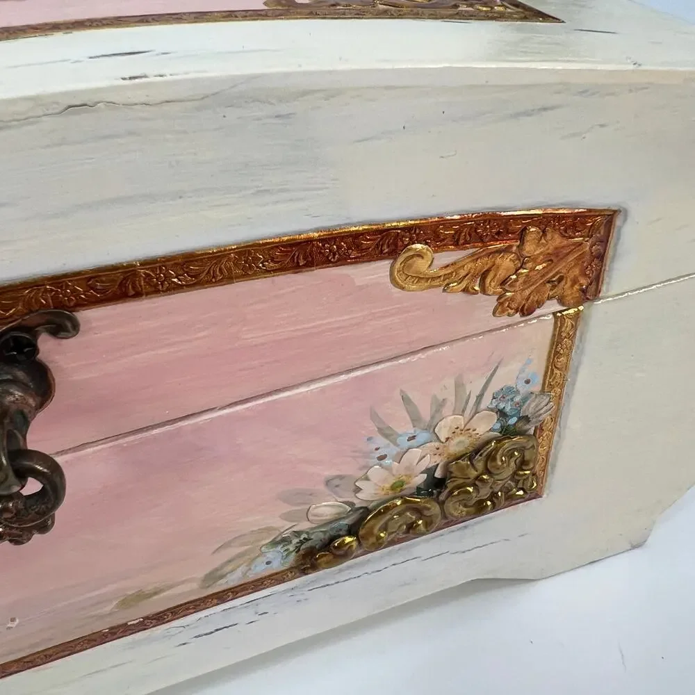 Custom Artisan Upcycled Trinket Sewing Box Decoupage Hand Painted Velvet Mirror